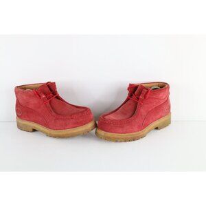 Vintage 90s Streetwear Mens 8 Distressed Suede Leather Moc Chukkas Boots Red